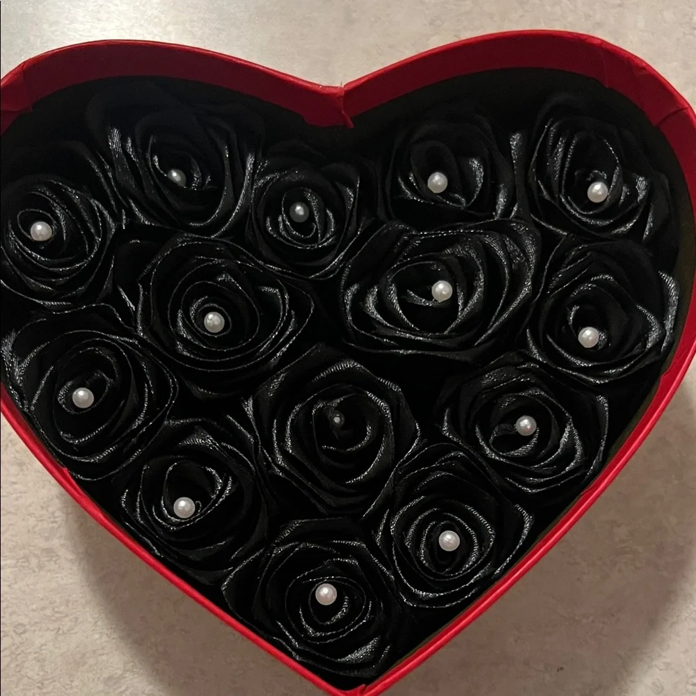 Heart-Shaped Red Gift Box with Black Roses - Picture 2 of 3